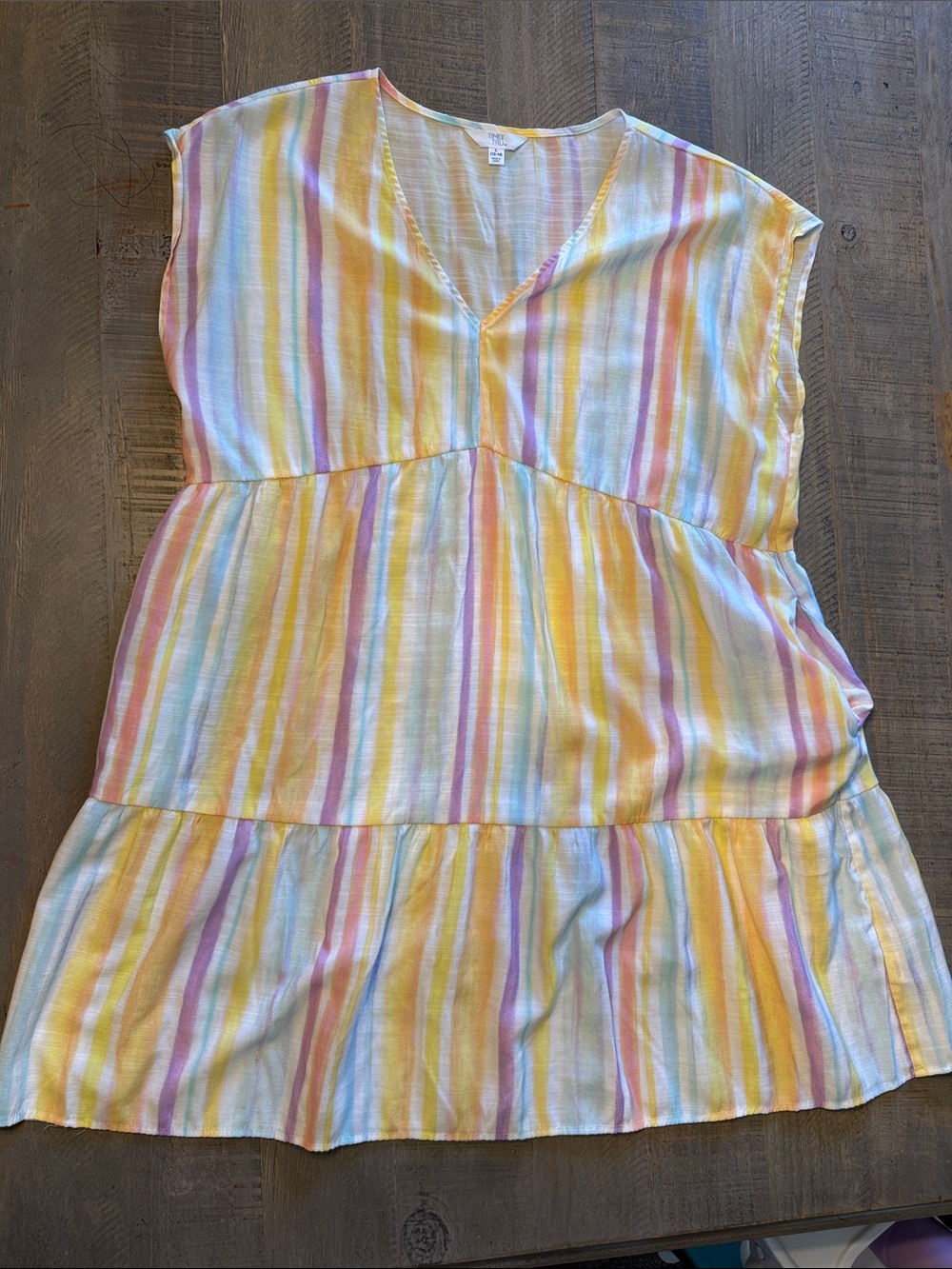 Time and Tru Pastel Striped V-Neck Tunic in Yellow, Pink, Blue